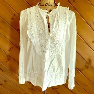 J. Crew Ruffle Neck Eyelet Blouse
